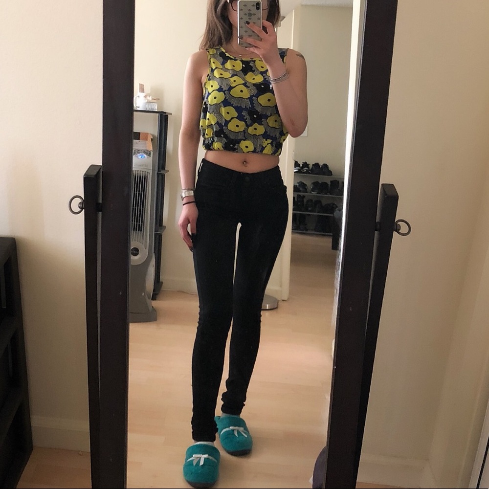 Boohoo Floral Yellow Blue Black Crop Top Size 4